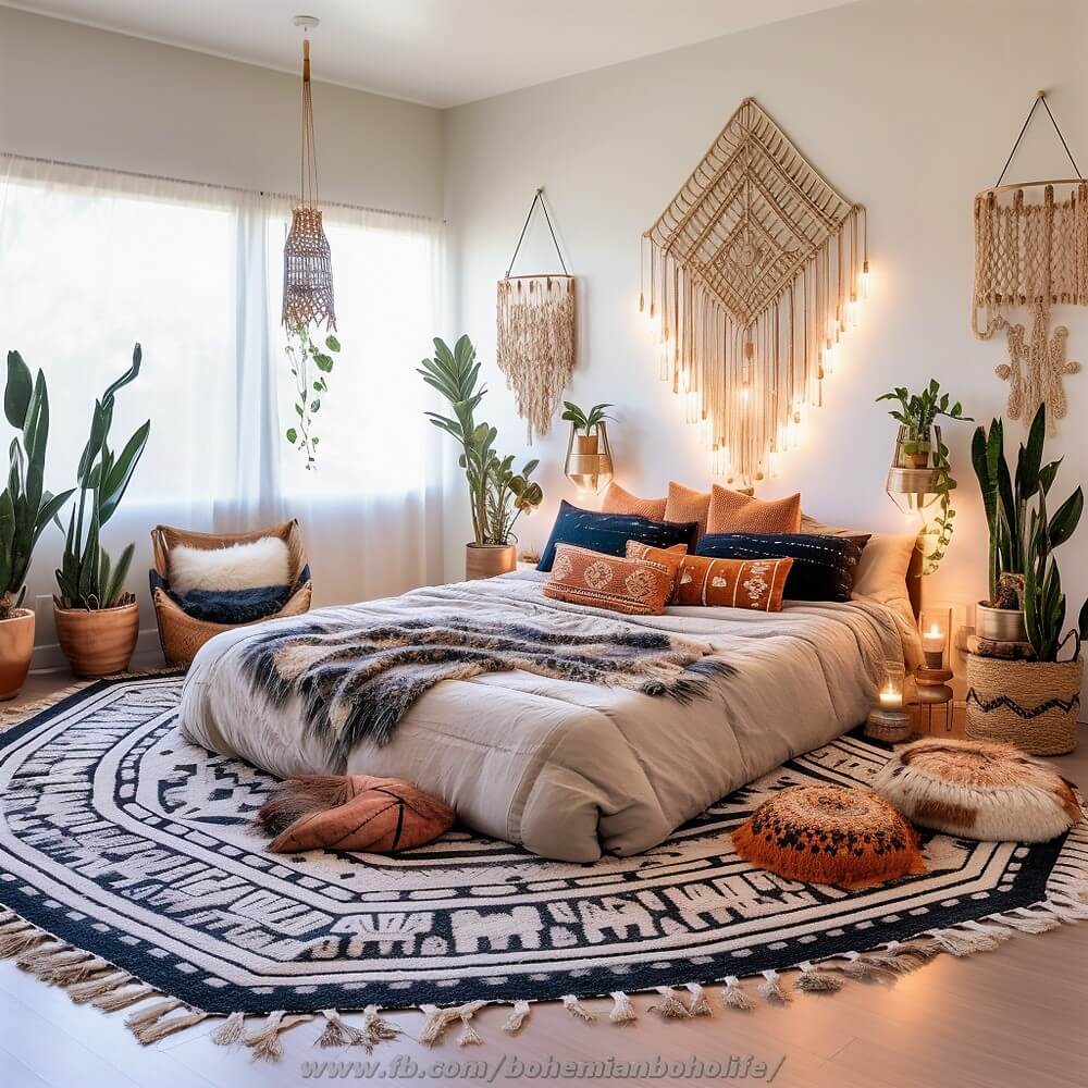 bohemian style bedroom decor ideas (15)