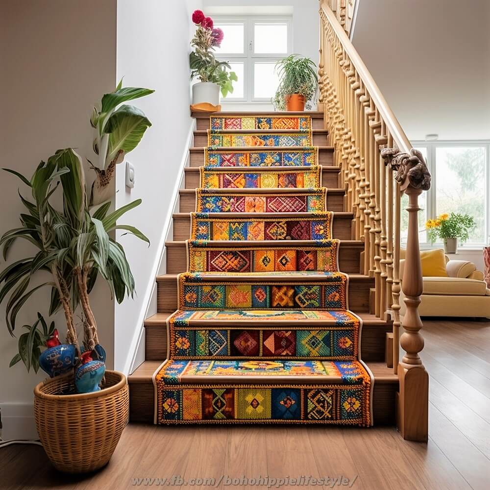 bohemian style stair design ideas (11)