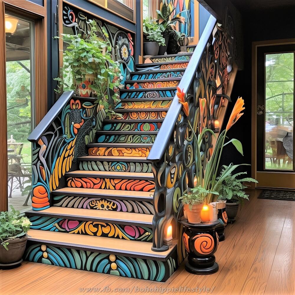 bohemian style stair design ideas (12)