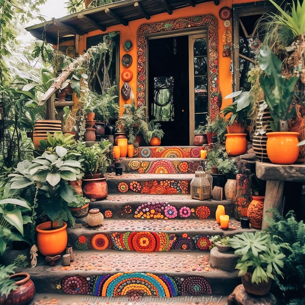 bohemian style stair design ideas (14)