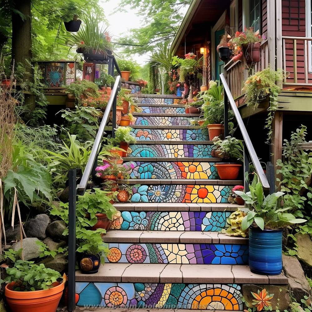 bohemian style stair design ideas (17)