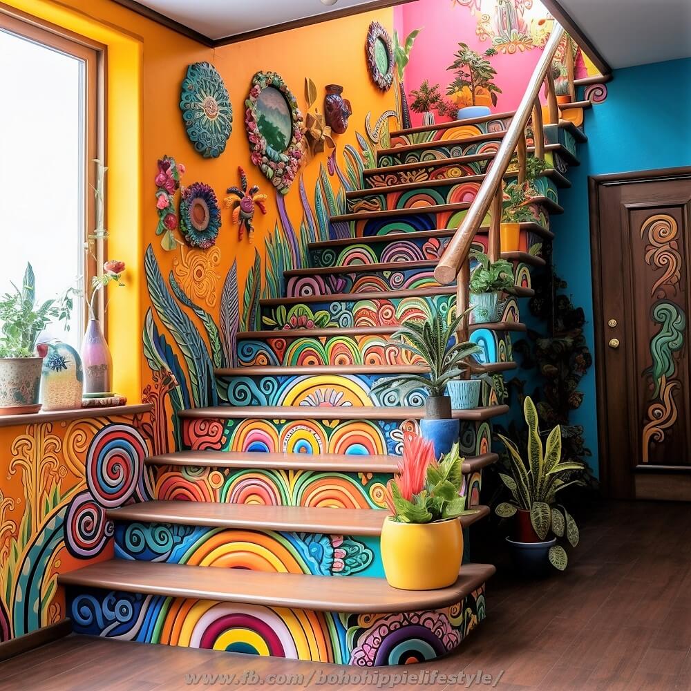 bohemian style stair design ideas (19)