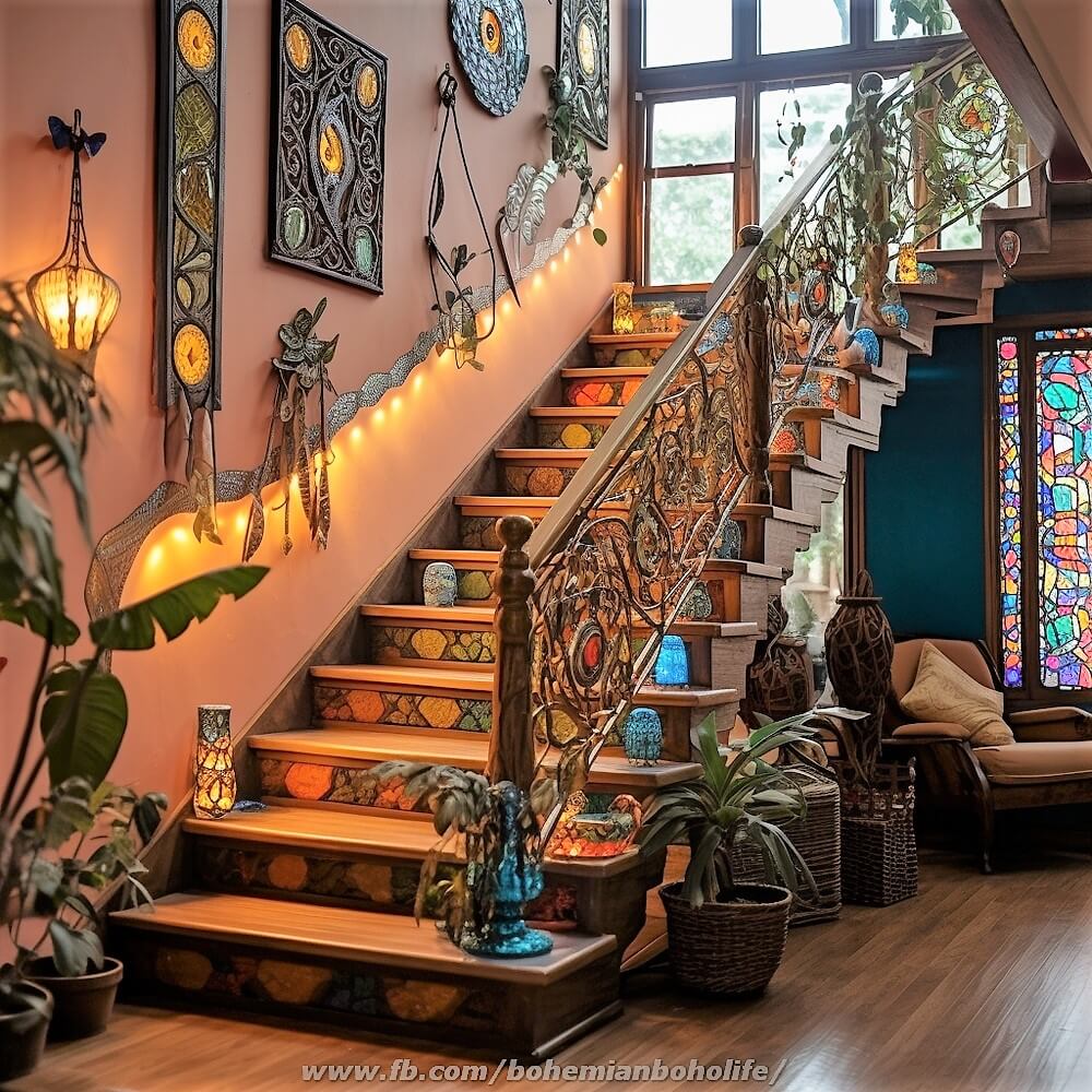 bohemian style stair design ideas (2)
