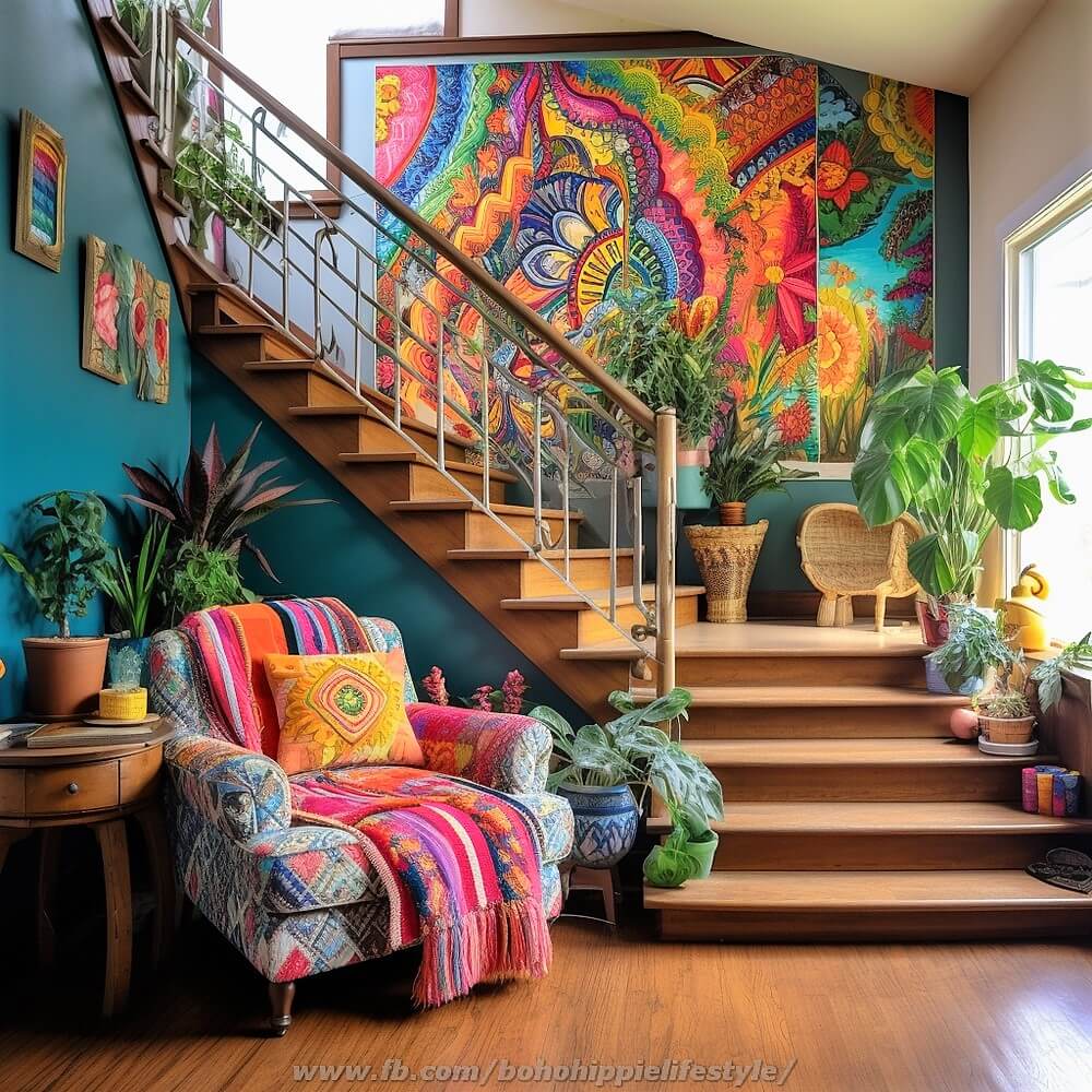 bohemian style stair design ideas (20)