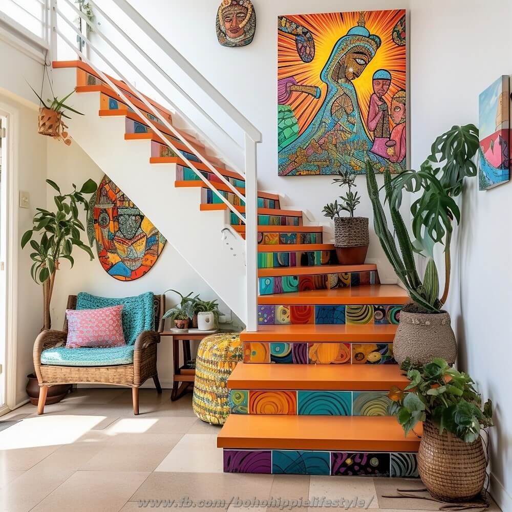 bohemian style stair design ideas (21)