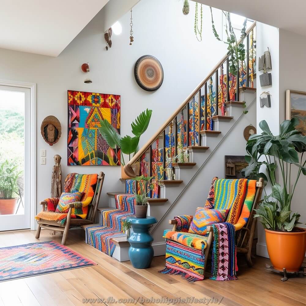 bohemian style stair design ideas (22)