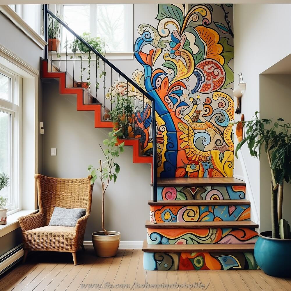 bohemian style stair design ideas (6)