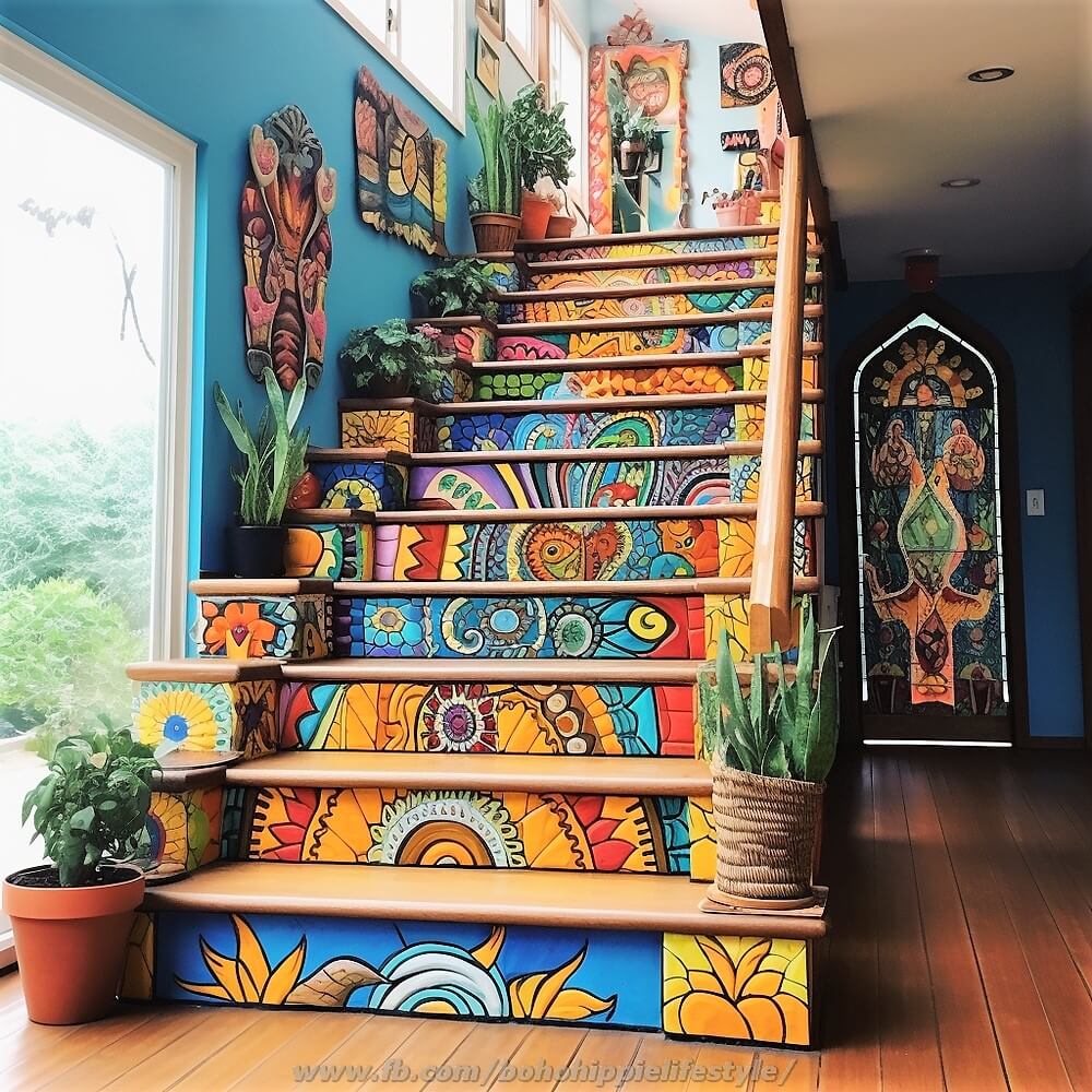 bohemian style stair design ideas (7)