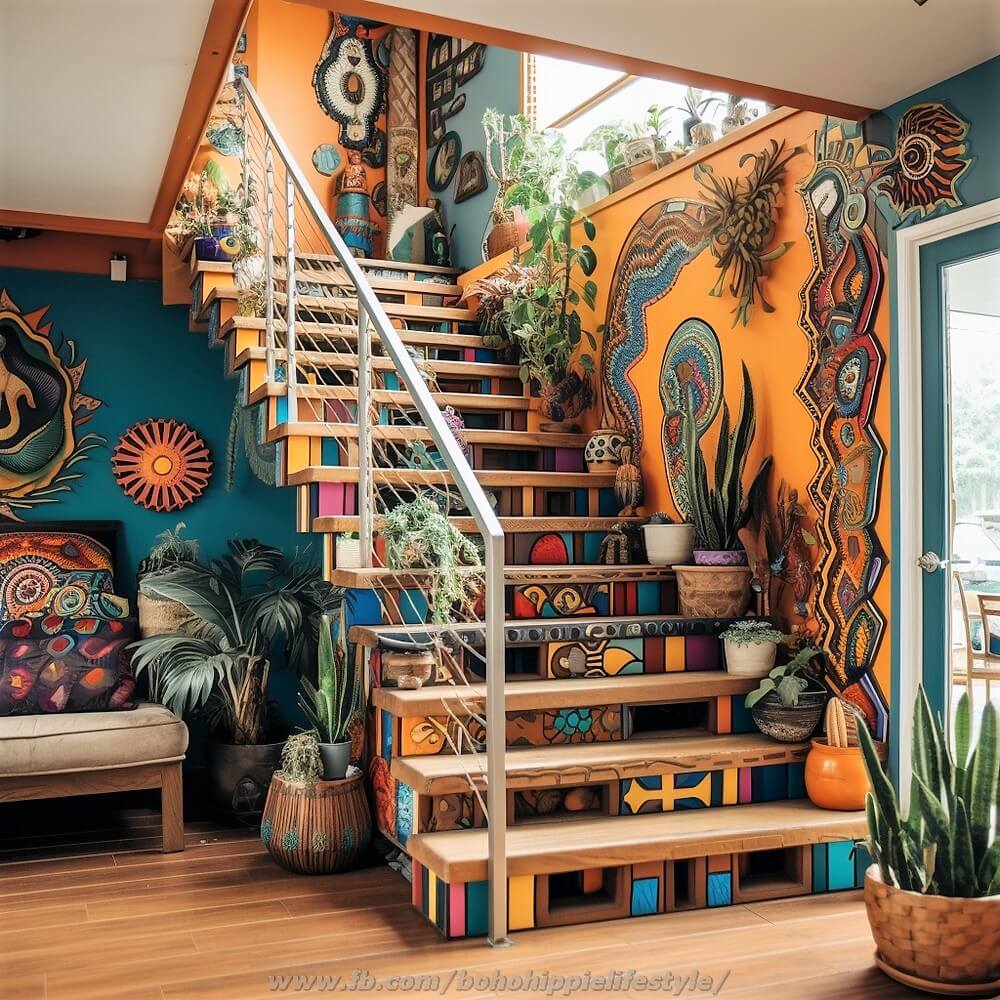 bohemian style stair design ideas (8)