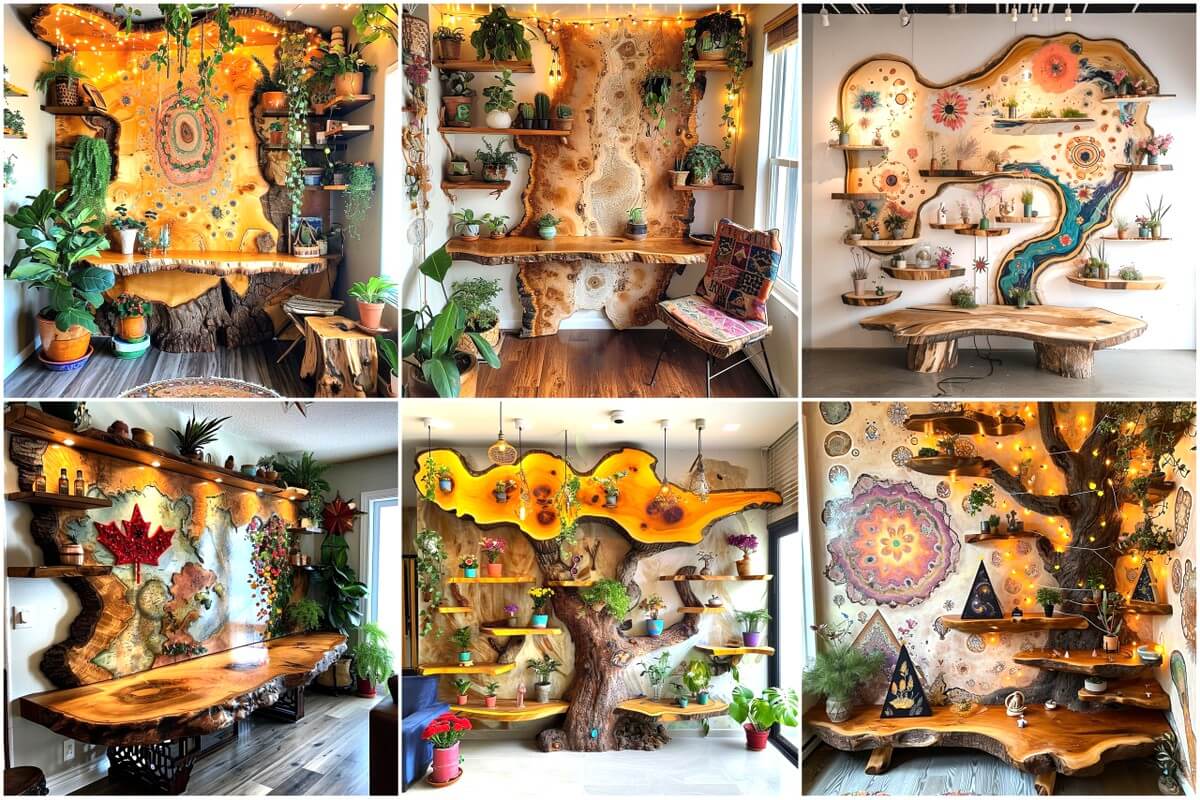 live edge epoxy wood accent wall in boho style (1)